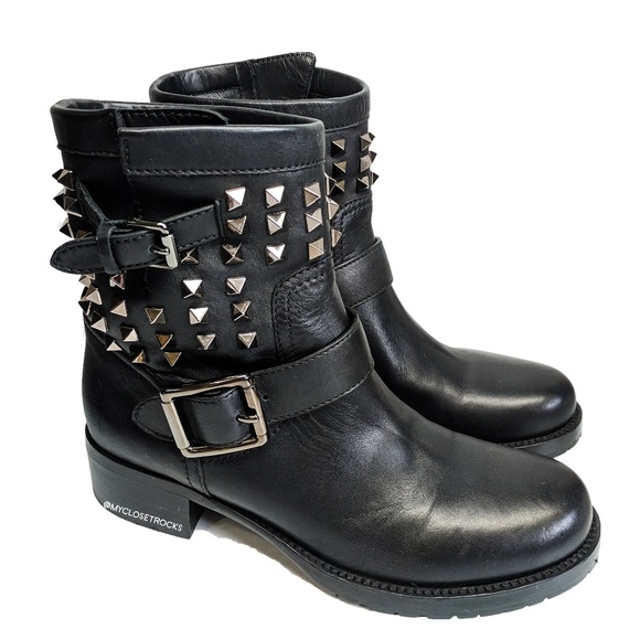 Valentino Shoes - Valentino Rockstud Biker Black Moto Boots